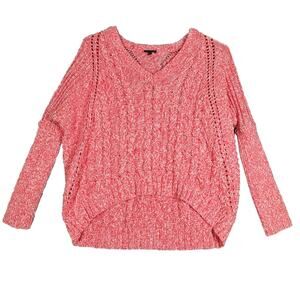 Express Sweater Womens Medium Pink‎ White Marled Chunky Oversized Preppy Comfy